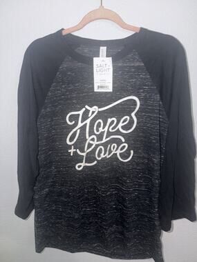 Hope and Love Baseball T-Shirt, Black Marble, Adult Large (AM17)